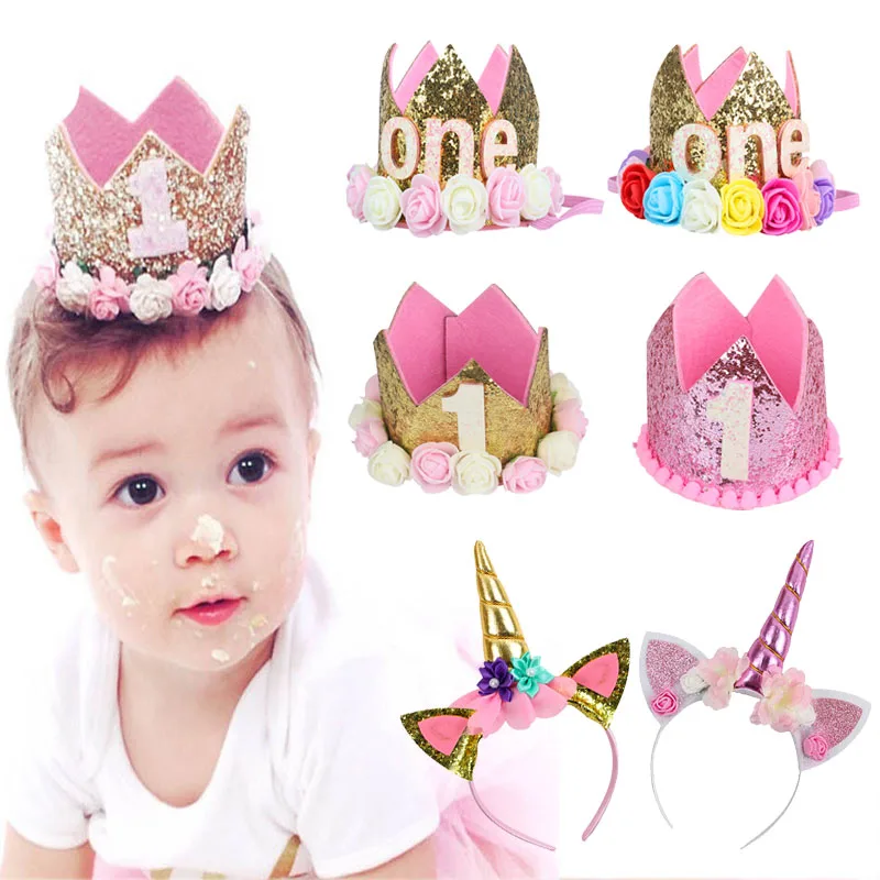 

Baby Birthday Party Hat Princess Crown Headband 1 2 3 Year old Birthday Party Decorations caps Baby Shower 1st 2nd 3rd Party