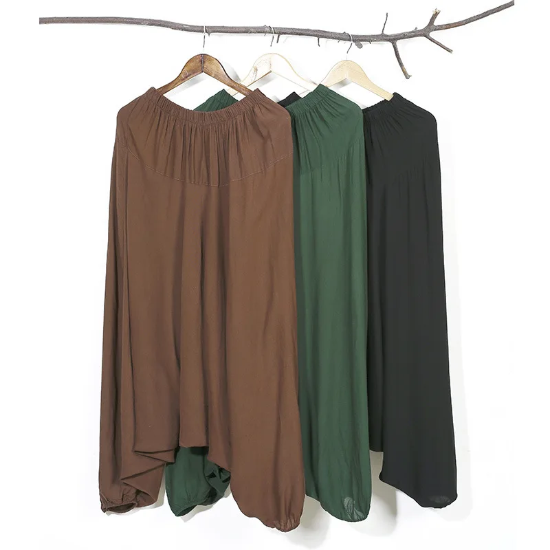 Мужские льняные брюки кунг фу в восточном стиле свободные с широкими штанинами