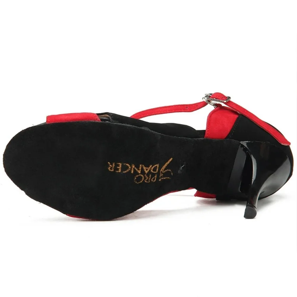 Summer women contemporary sandals black stain heel dance shoes red strip ankle boots  Suede 9cm Ballroom dry heels treatment