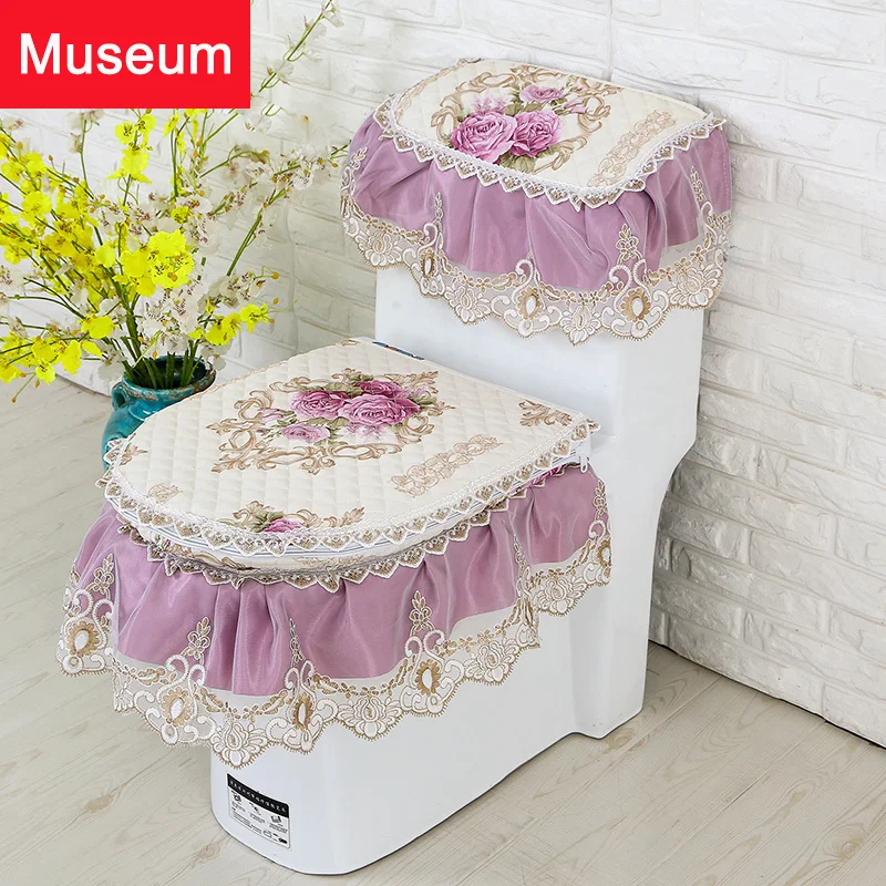 

Warm Love Closestool Three-piece Fabric Art Pull Chained Mode Closestool Pad Cushion Sit The Toilet Pad Set Fabric Art Lace
