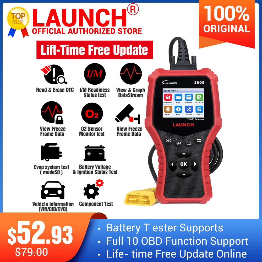 Диагностический сканер LAUNCH Creader CR3008 считыватель кодов OBD2 CR 3008 для двигателя
