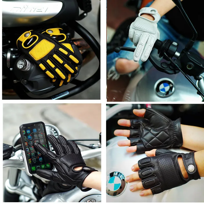 

New Genuine Leather Motorcycle Gloves Racing Gloves Motocross Gloves guantes moto Men's Retro Buckskin MotoHalf-finger gloves