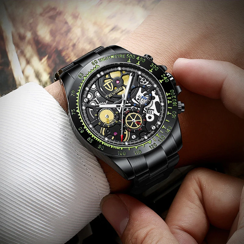 Мужские механические часы в стиле хип хоп золотистые водонепроницаемые наручные