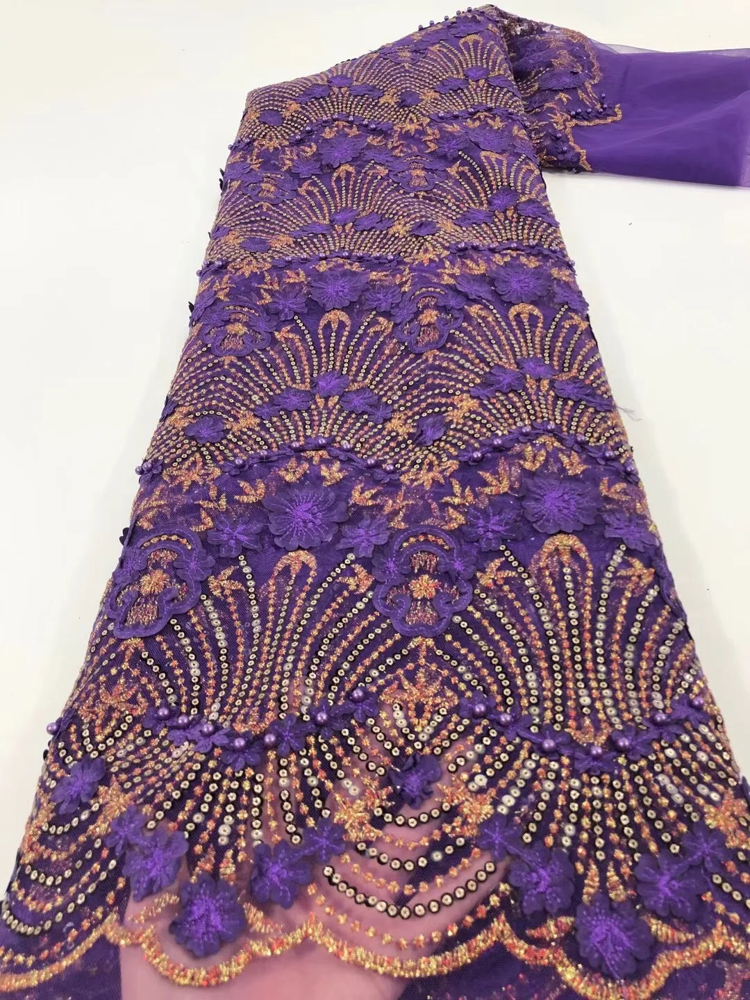

2021 New handmade sequin embroidery fabric French African lace dress fabric evening dress/wedding dress fabric