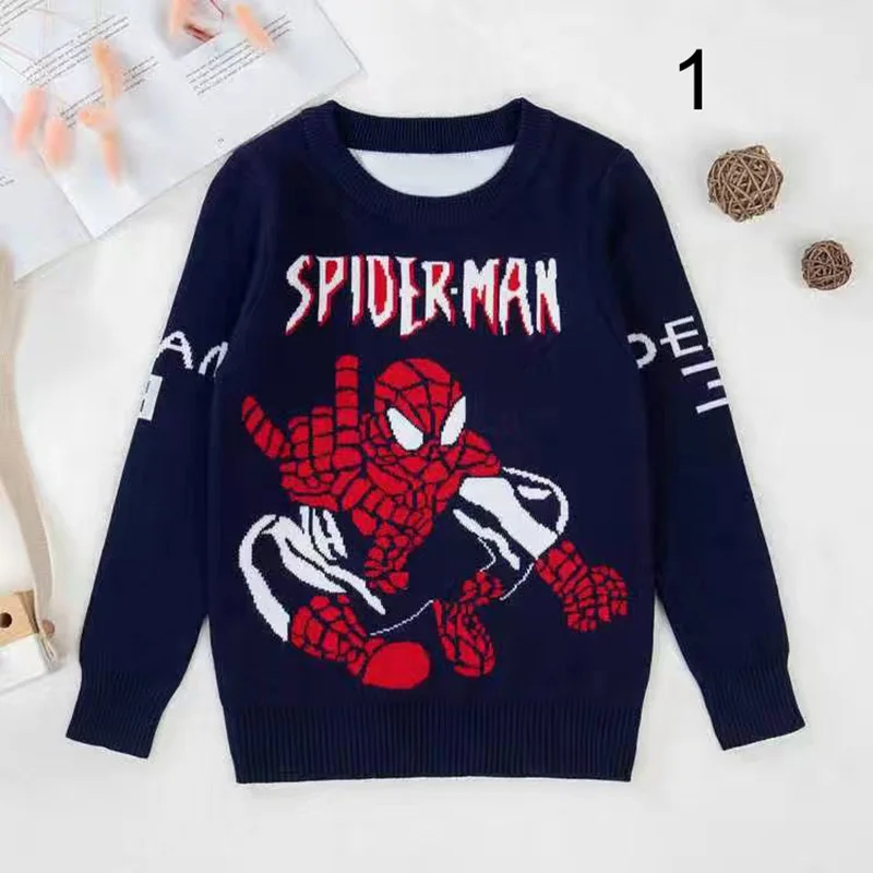 Disney Marvel Spider Man Kid Girl Clothes Autumn Winter Warm Pullover Top Long Sleeve Children Sweater Girl Knitted Knitwear