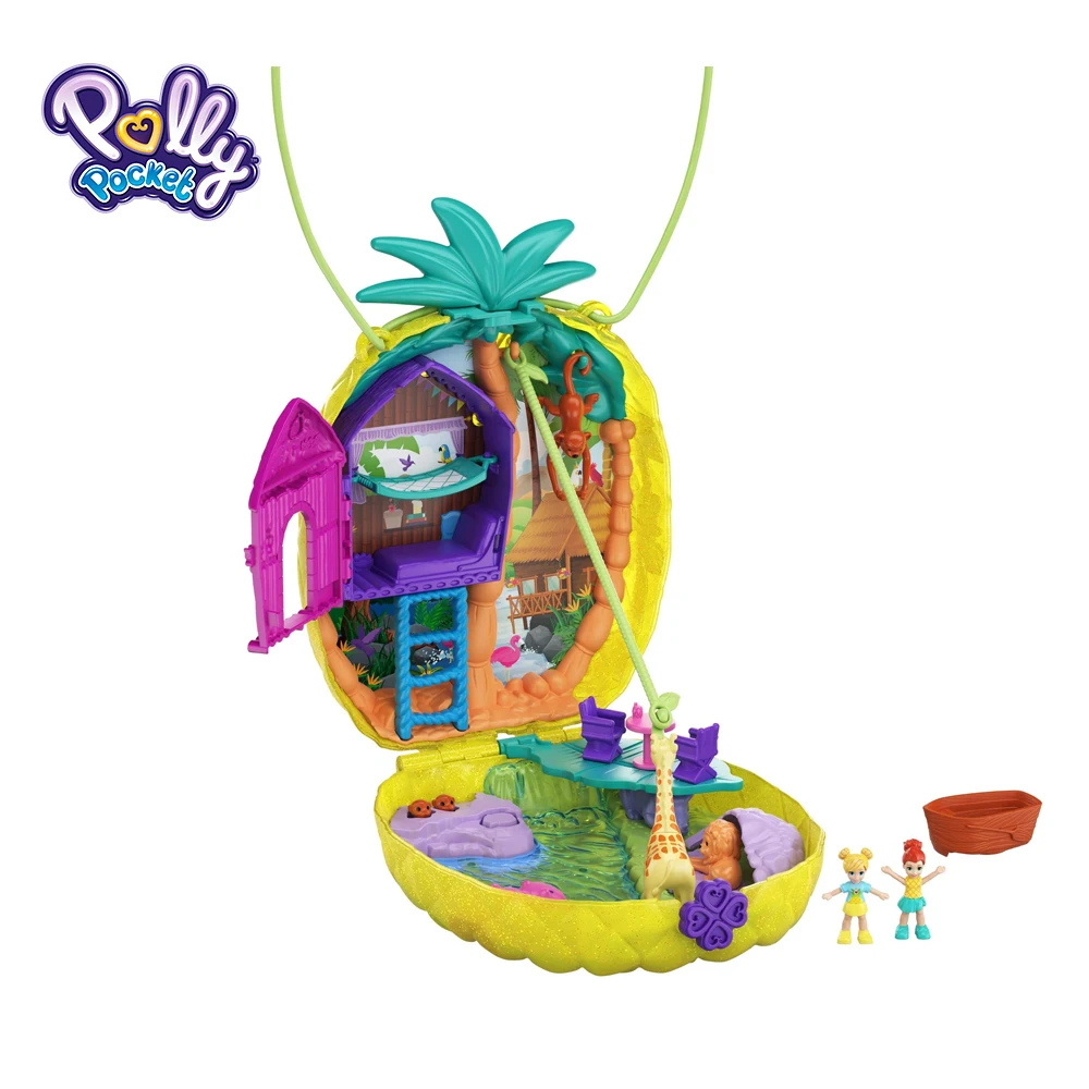 

Сумочка с сокровищами Polly Pocket Dream Box Series Polly & Lila Tropicool, кошелек с износом в виде ананаса, компактные игрушки, подарок для детей GKJ64