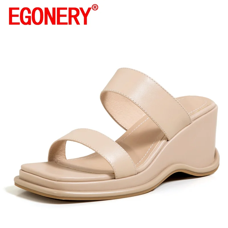 

EGONERY Women New Style Slipper Slope Heel summer Leisure Sandals Square Toe Concise Comfortable ventilation Mature soft