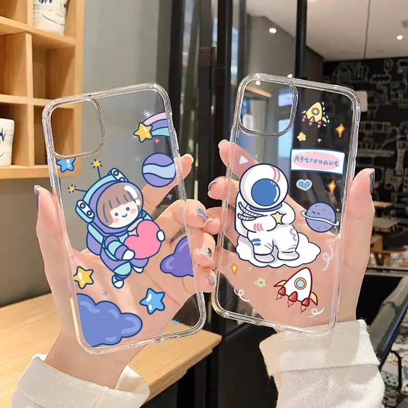 

Creative astronaut starry universe cartoon Phone Case For iphone 13 12 11 8 7 plus mini x xs xr pro max Transparent soft