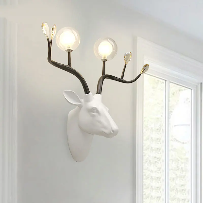Олень из полимера нордический настенный светильник Современный рога Настенные