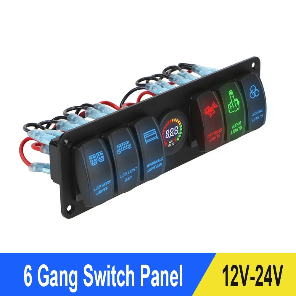 

6 кнопочный цветной переключатель панель 12 В/24 В светодиодный светодиодным вольтметром автоматический выключатель для автомобиля RV грузов...