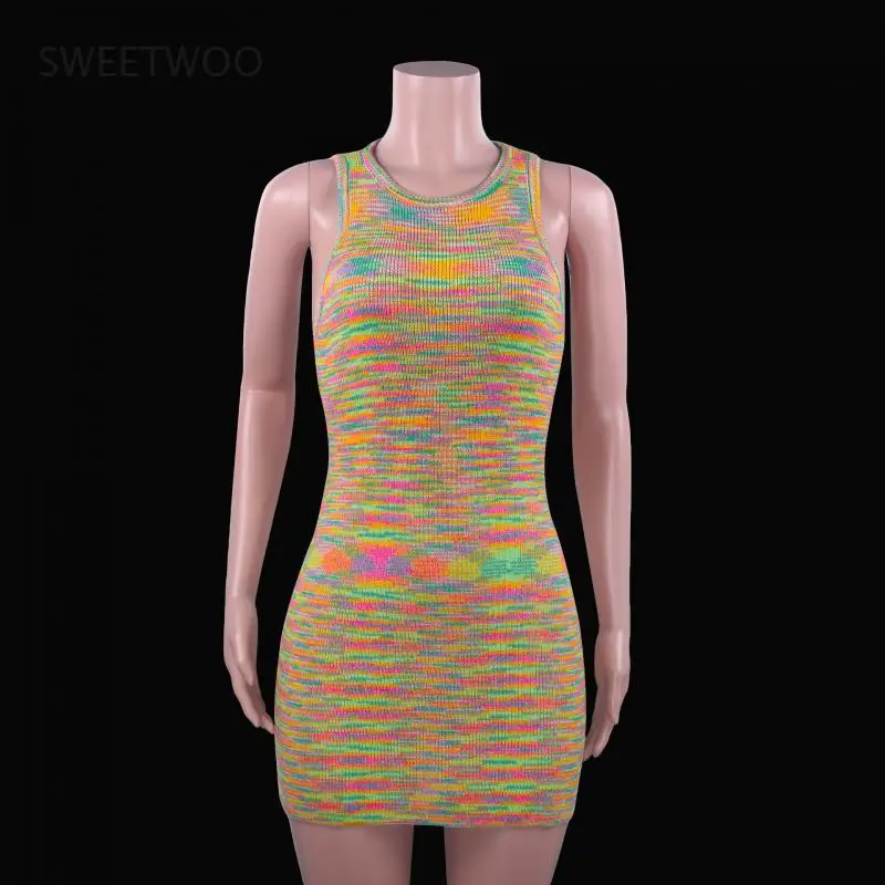 

2021 Summer Blue Knitted Mini Dress Women Off Shoulder O Neck Sexy Beach Vintage Party Y2K Casual Bodycon Dresses Holiday