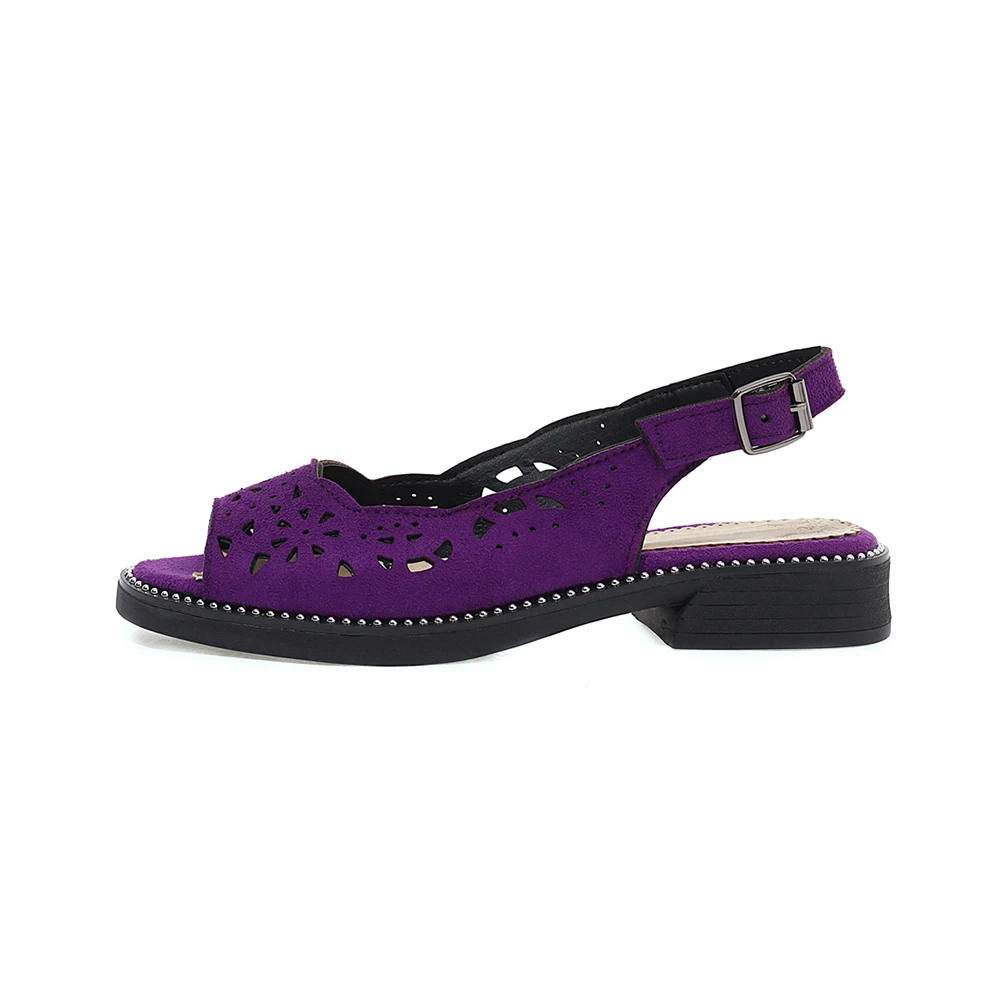 

High Quality Suede Leather Slingback Flats Women's Pumps Summer Open Toe Flat Shoes Ladies Casual Hollow Out Sandals Footwear