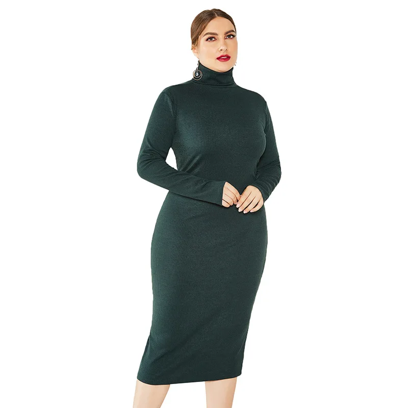 Autumn Spring Knitted Dress Women's Clothing Fashion Solid Color Bottoming Turtleneck Long Sleeve Sweater Dresses TA8006