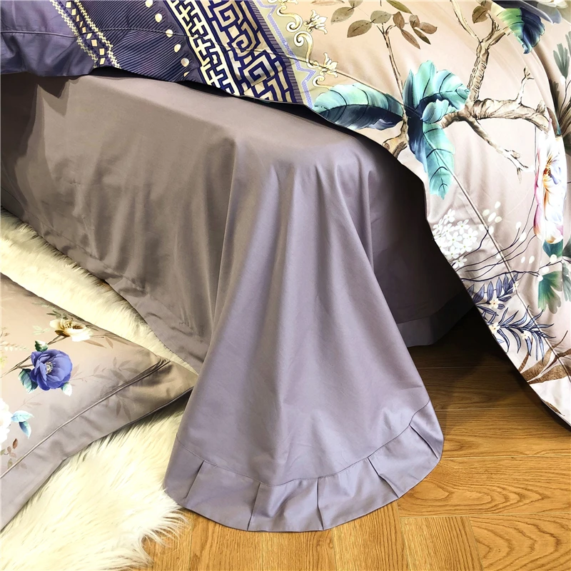 

Luxury Chinese Style 1000TC Satin Egyptian Cotton Plant Flowers Printing Bedding Set Duvet Cover Flat/Fitted Sheet Pillowcases