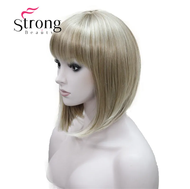 StrongBeauty короткий прямой блонд выделенный боб с челкой синтетический парик черный коричневый красный женские парики выбор цвета - Цвет: 27TT613C