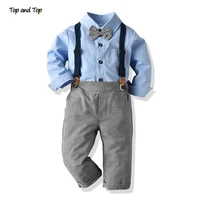 top and top baby boys casual clothing set infant long sleeve shirt with bowtiesuspender pants gentleman 2pcs suit bebes ropa