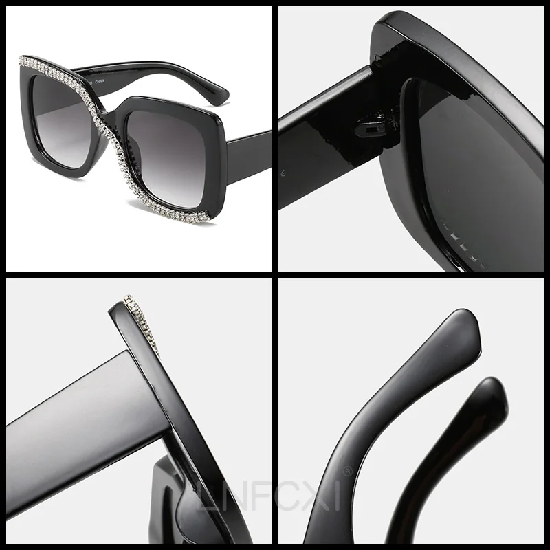 

LNFCXI Fashion Square Oversize Diamond Sunglasses for Women Vintage Sun Glasses Male Female Gradient Black Eyewear UV400