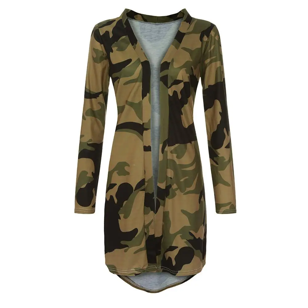 Женские кардиганы пальто топы размера плюс длинное камуфляжное тонкое с длинным