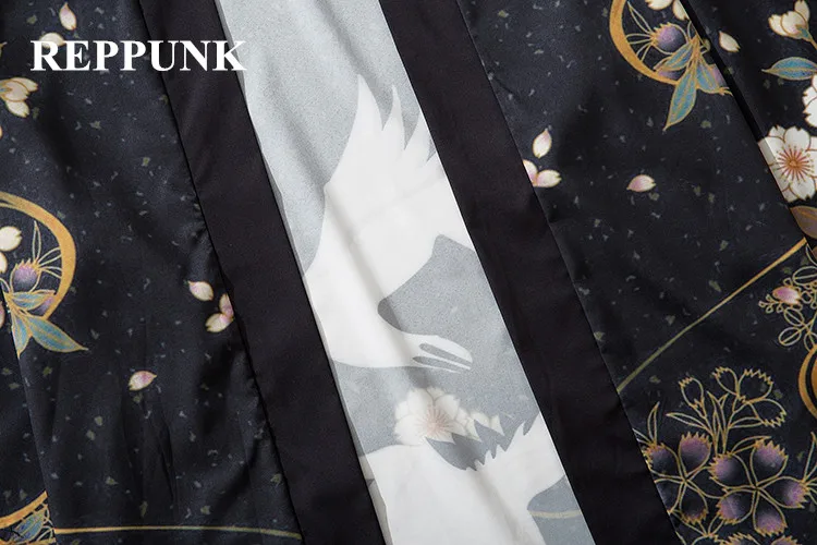 Летние мужские свободные белые кардиганы с рисунком журавлей и короткими