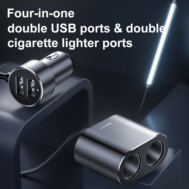 baseus car charger dual usb 3 1a more charging ports socket cigarette lighters splitter 100w quick charger for huawei for ip free global shipping
