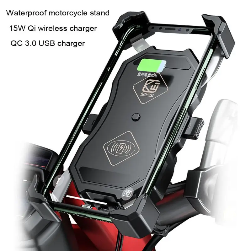 

12V Motorcycle QC3.0 USB Qi Wireless Charger Mount Holder Stand for Cellphone