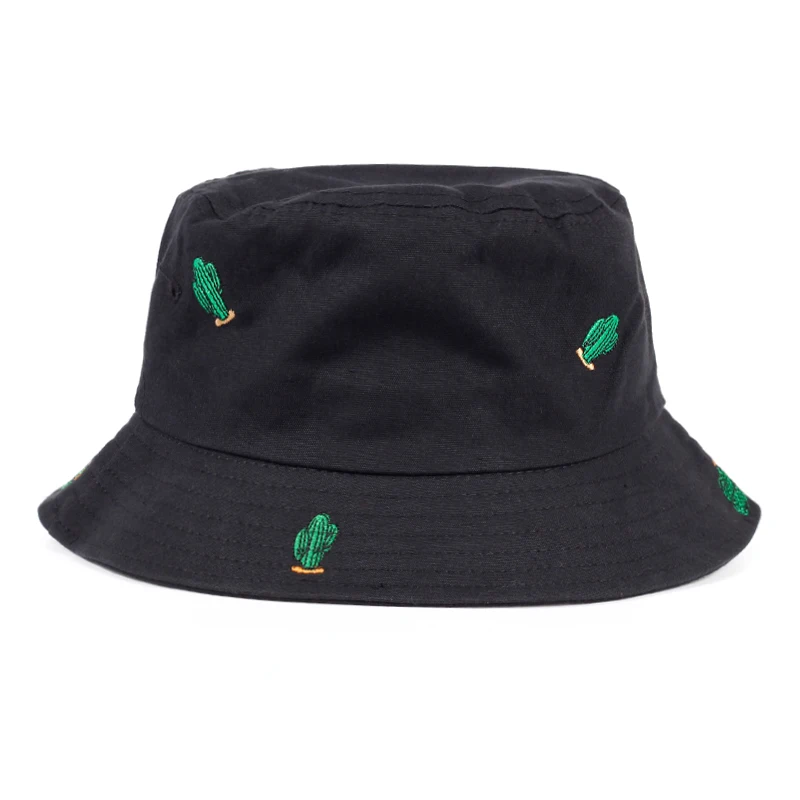 

2017 New Embroidered Green Cactus Bucket Hats Women boonie Hats UV Protection Caps Fisherman Sunscreen Beach Hats for Summer