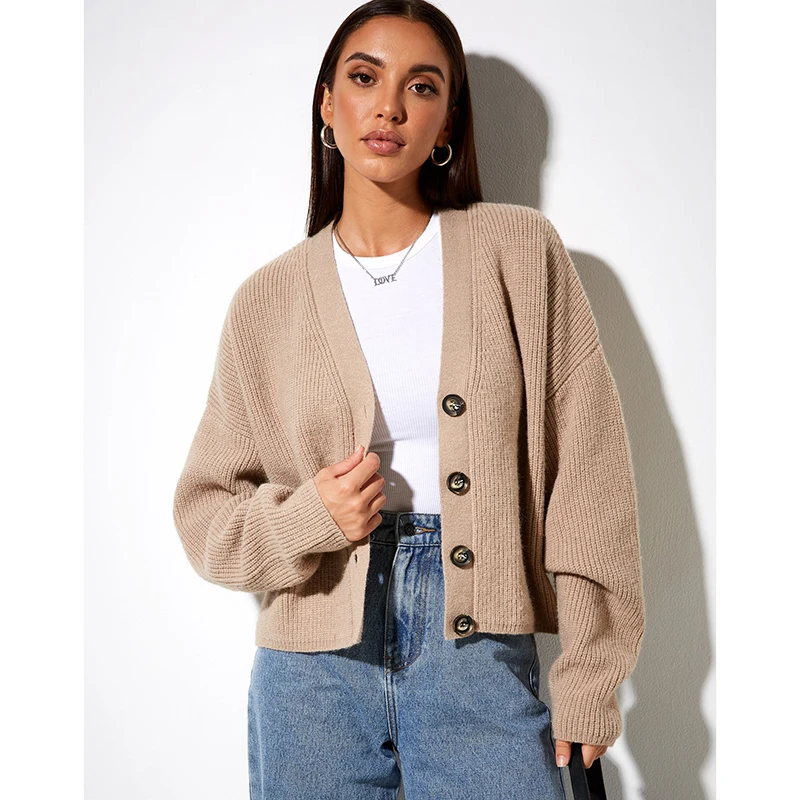 

Женский вязаный кардиган ZSIIBO, свитер, Осеннее Свободное пальто с длинным рукавом, повседневные плотные однотонные женские топы на пуговица...