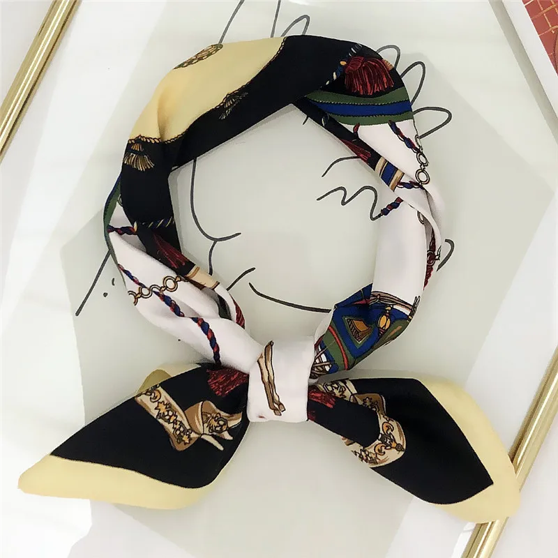 Женский шелковый шарф с кисточками и принтом маленькая бандана |