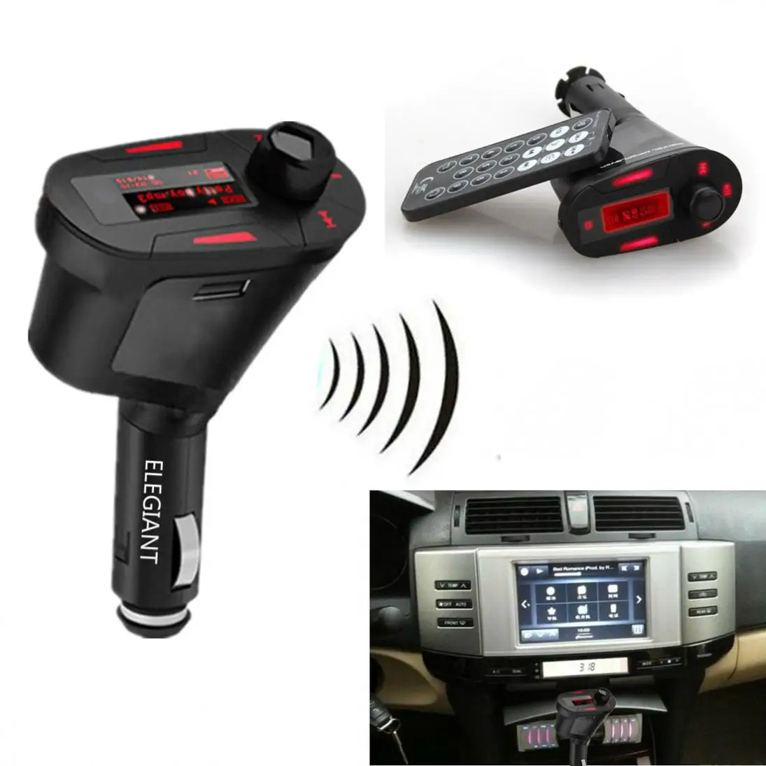 

Cars Kit Red Light MP3 Player 360-degree rotation Wireless FM Transmitter Modulator LCD USB SD MMC with Remote Control