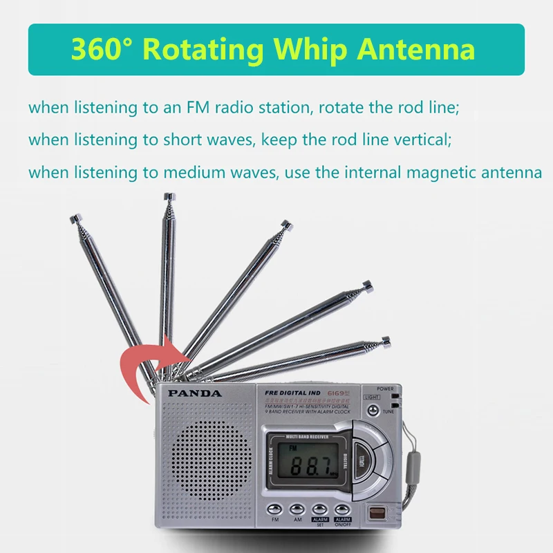 Цифровой FM AM радио MW и SW с наушниками Built-in Speaker ЖК-экран ночной Светильник Walkman для