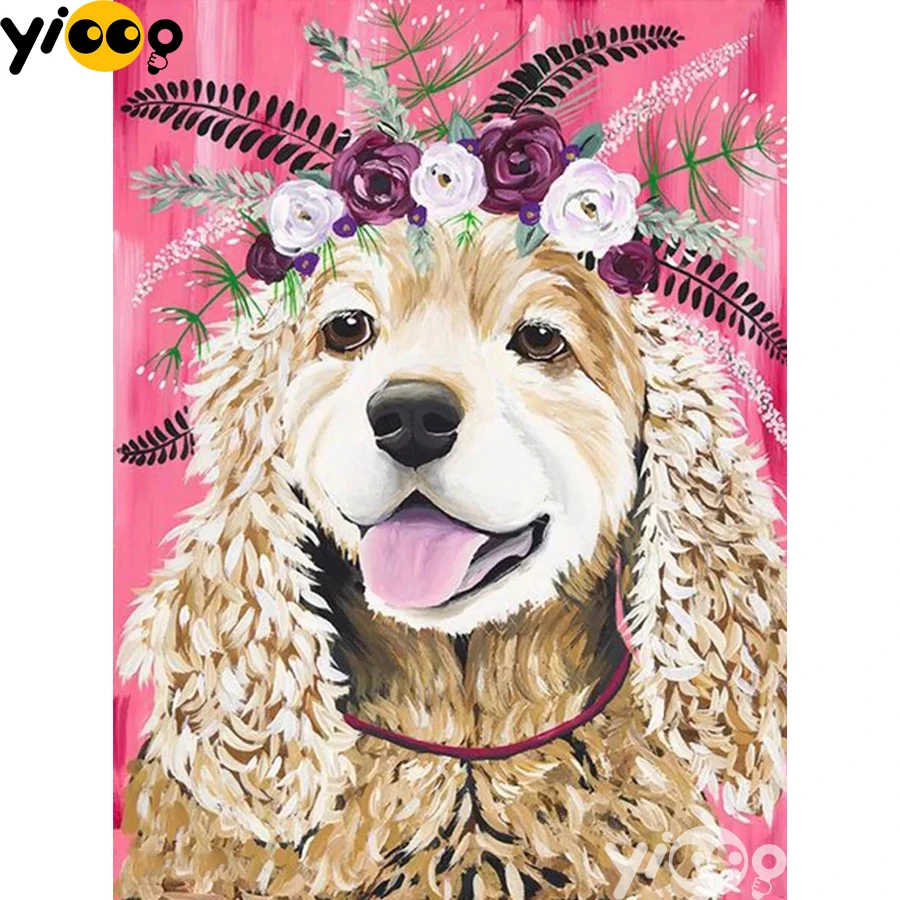 

Full Square/Round Drill Diamond Painting Cross Stitch Embroidery Dog with wreath Rhinestone Mosaic Home Decor Gift AX2496