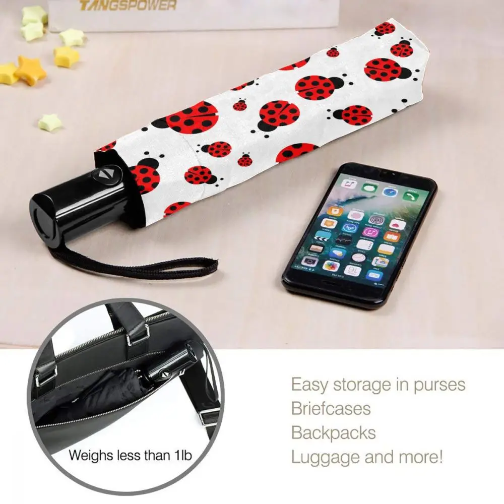

Automatic Umbrella Rain Women Three-folding Umbrella Ladybug Windproof Umbrella Female Waterproof parasol
