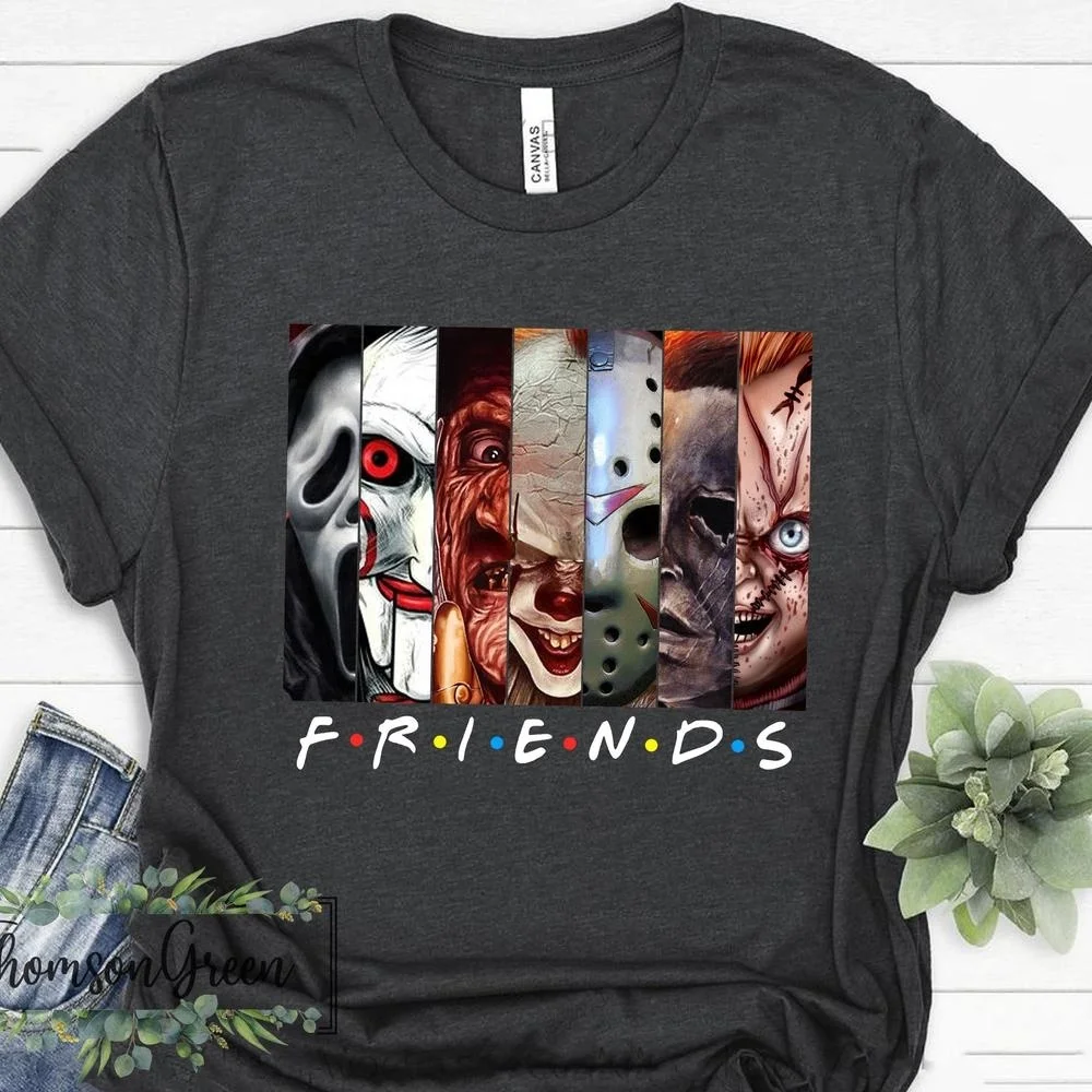 

Friends Horror Characters Shirt Horror Movie Scary Halloween T shirt Funny Halloween Gift For Men Women