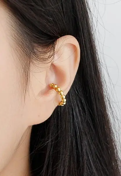 gold color 925 пробы серебряные женские клипсы геометрические бисерные клипсы женские золотые серьги-каффы серьги клипсы ювелирные изделия - Окраска металла: gold color