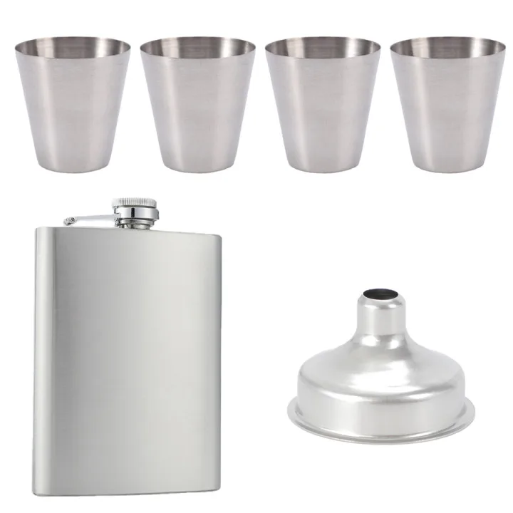 

7oz Hip Flask Set Stainless Steel Wine Bottle Whiskey Funnel +Cups Drinkware Set Cups With Bag For Traveling Climbing Fishing