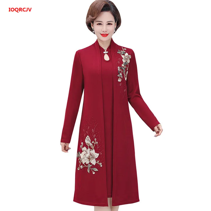 Cheongsam Dress Two-piece Suit Spring Autumn High-end Elegant Middle-aged Women's Embroidered Set Plus Size 5XL 1876 |