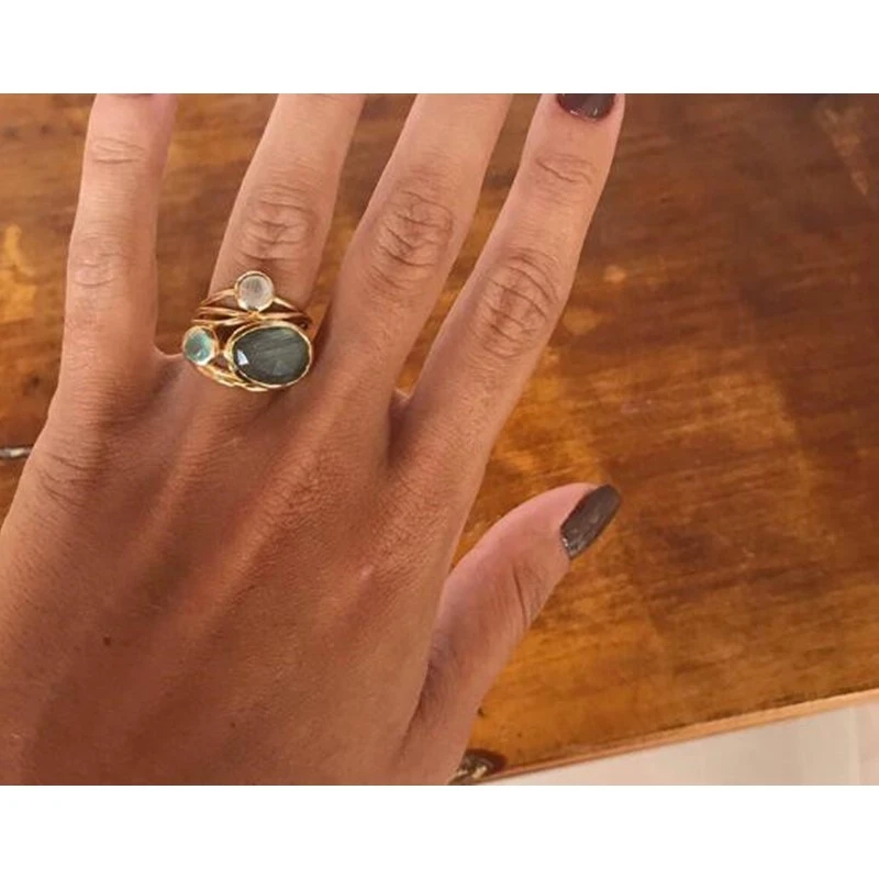 Многоярусное кольцо с лунным камнем для женщин винтажное Ювелирное женское