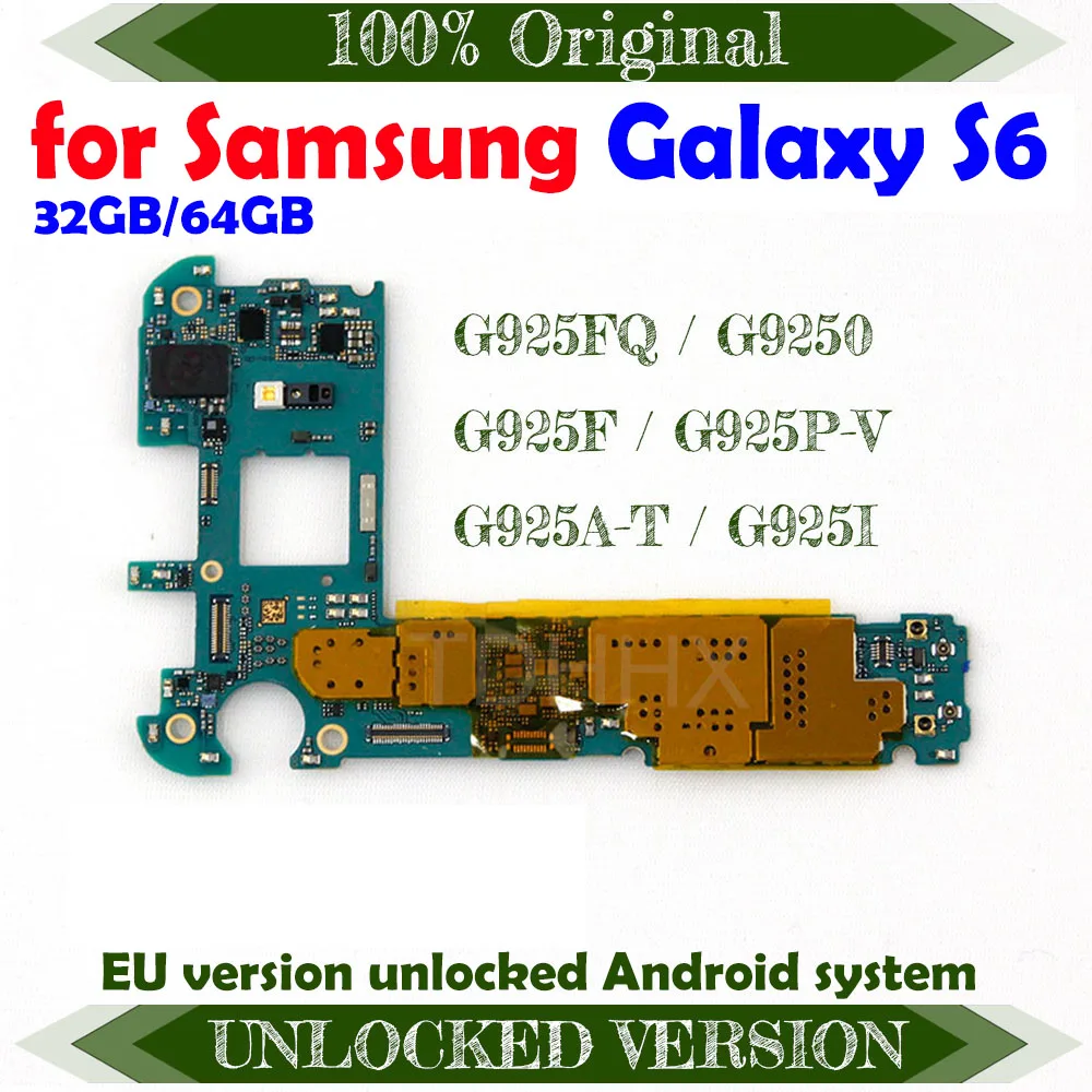 100% оригинальная логическая плата разблокирована для Samsung Galaxy S6 G925F материнская с