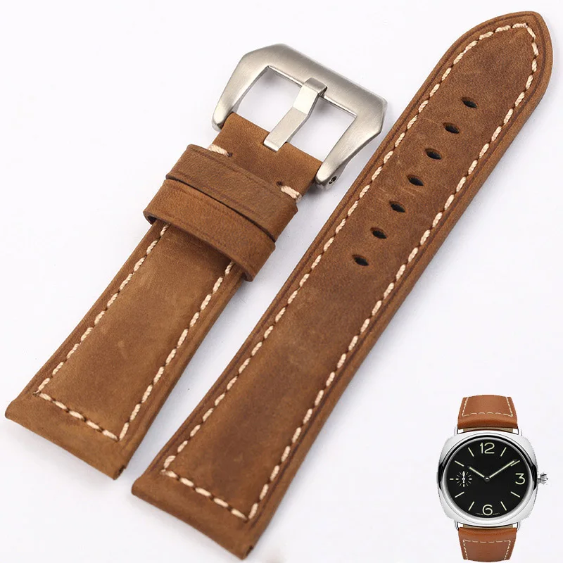 Ремешок из кожи Крейзи Хорс для часов Panerai универсальный ремешок ручной работы