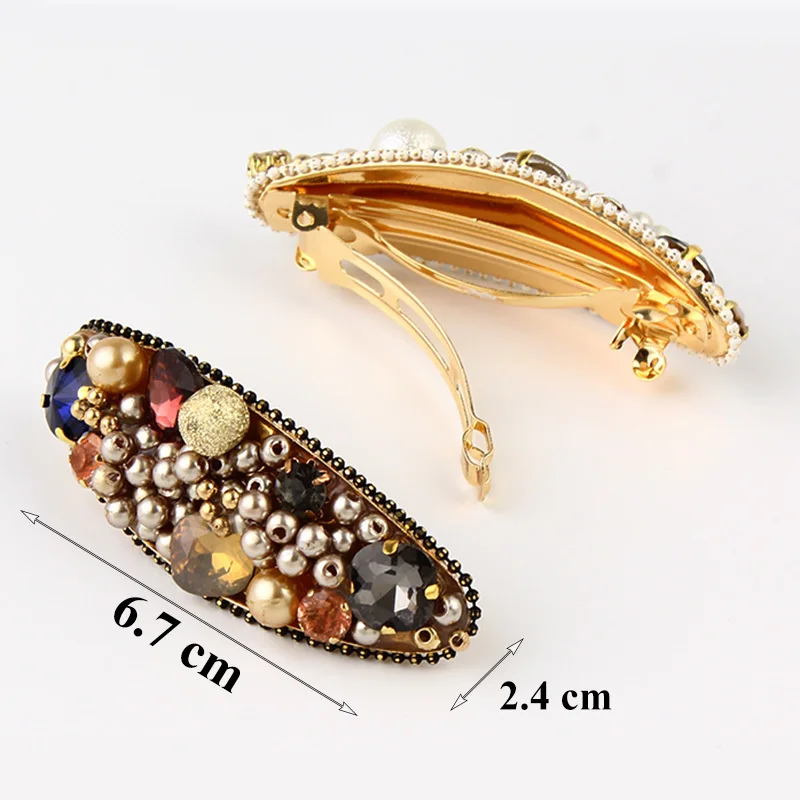 

Korean Oval Crystal Hairgrips For Women Handmade Elegant Beads Barrettes Pearl Hairpins Hair Clips Jewelry Hair Accessories