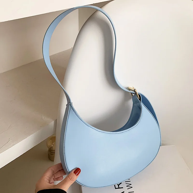 

French Style Leather Shoulder Bag Crescent Armpit Small Handbags For Women Clutch Bags Solid Color Fashion Vintage Tote Purse