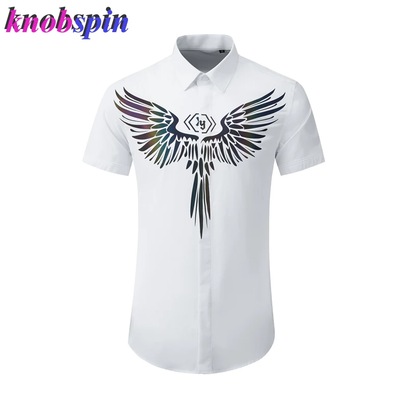 

Brand Business Men's Short sleeve Shirt Colorful Eagle Printed Slim Casual Shirts for men Plus size M-4XL Camisas masculina