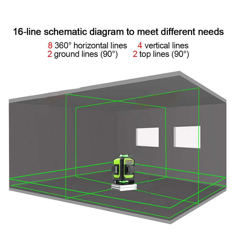 Лазерный уровень Fukuda зеленый самонивелирующийся 16-линейный кронштейн для лазера