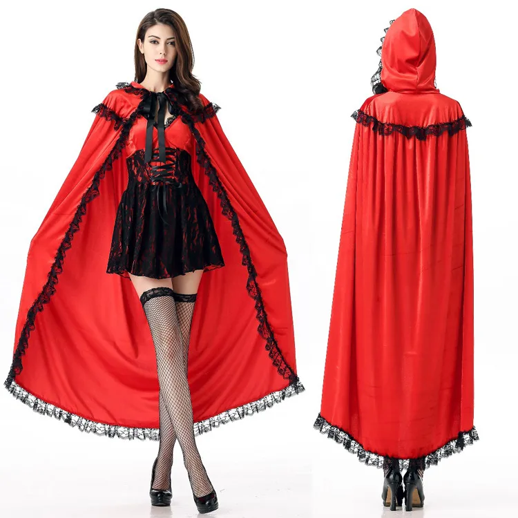 

Halloween Costume Little Red Riding Hood Costume Adult Female Character Playing Vampire Princess Long Skirt Tippet Cloak
