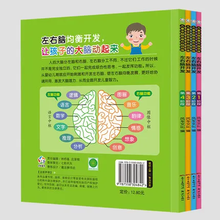 4 книги/набор учебная книга Focus для развития левого и правого мозга игровые книжки