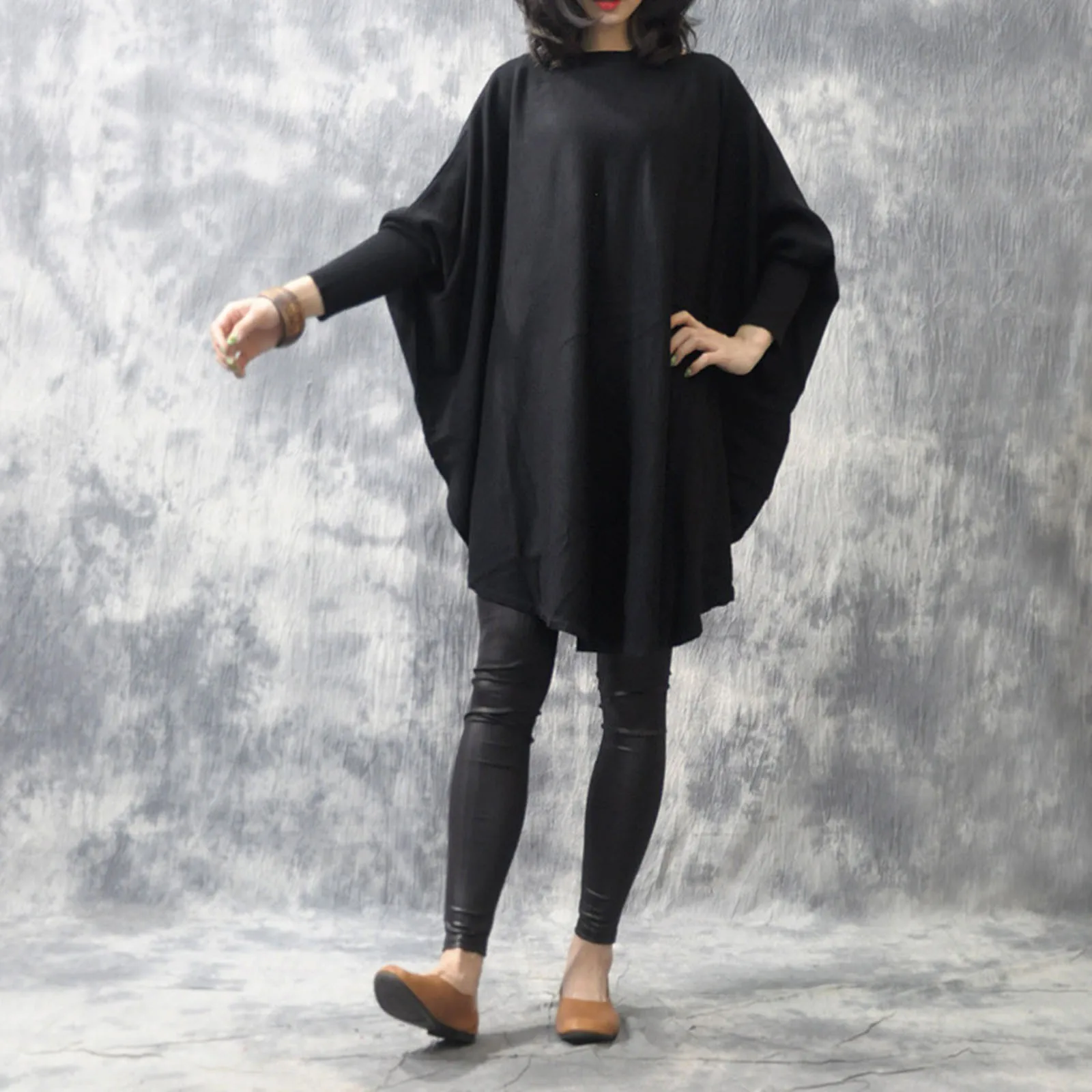 

Women Round Neck Long Sweater Batwing Sleeve Asymmetrical Knitted Jumper Autumn Winter Split Korean Pullover Loose Top Casual 4