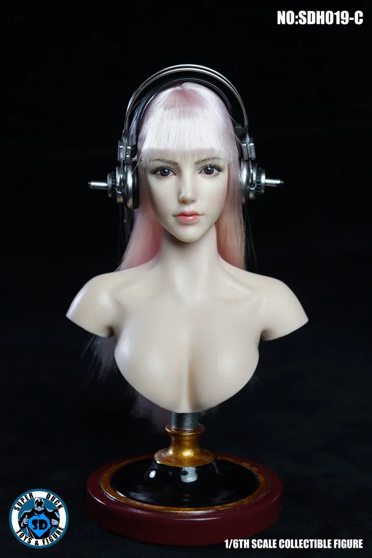 SUPER DUCK SDH019 1/6 short hair Women doll Head Sculpt pink Hair head carving for 12 inch Pale Skin Phicen Female Figures |