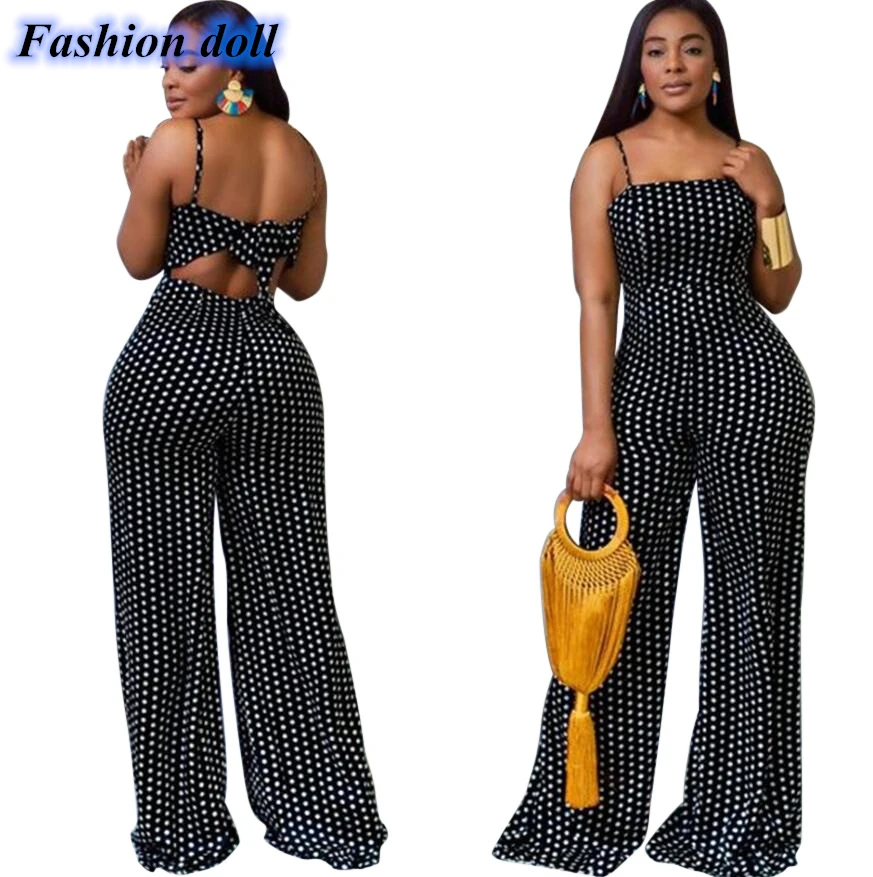 Комбинезон женский с открытой спиной пикантный свободный Ромпер в горошек без