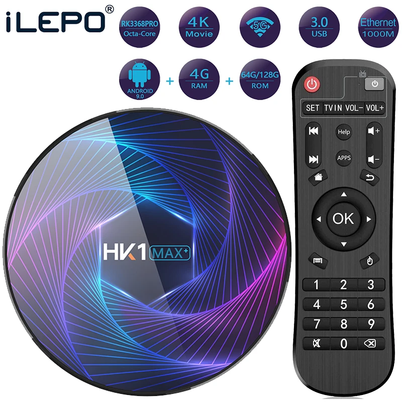 HK1 MAX Plus Smart tv Box Android 9,0 4 Гб 128 Гб 64 ГБ 32 ГБ Восьмиядерный RK3368PRO 1080P H.265 4K Google плеер Netflix телеприставка