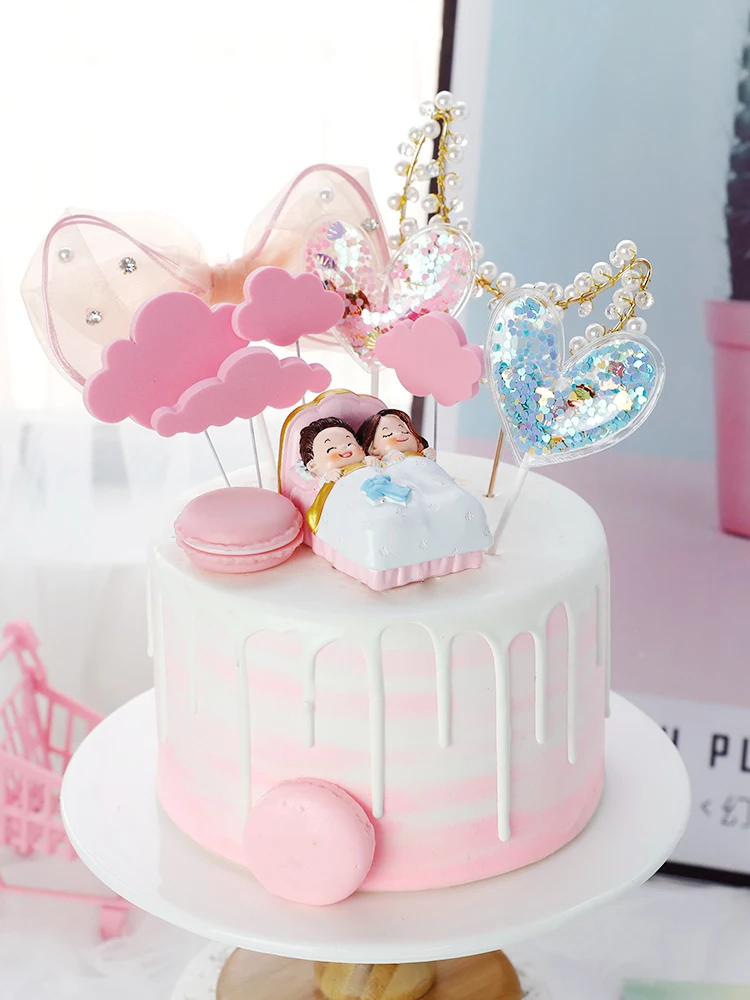 

Tanabata Cake Decoration Ornaments Supplies Double Bed Couple Cute Cartoon Double Bed Sequins Love Valentine's Day Decors